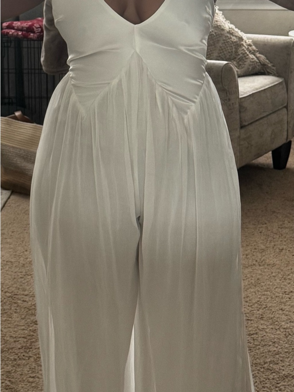 Fashion Nova White V-Neck Wide-Leg Jumpsuit